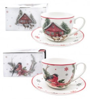 Кружка 230мл с блюдцем Новогодняя фарфор П/У (кратность 12шт!!!) МФК MFK20481
