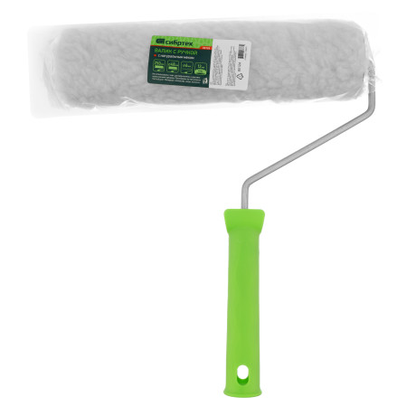 Валик с натуральным мехом, с ручкой, 250 мм, ворс 12 мм, D 48 мм, D ручки 6 мм, Сибртех