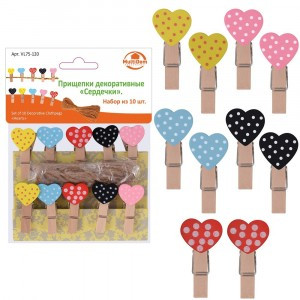 Прищепки декоративные "Сердечки", 10шт/уп, цена за уп (кратность 6шт!!!) дерево VL75-120 Мультидом