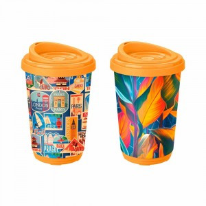 Термостакан с декором 400мл оранжевый 433233308 Бытпласт