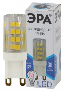 ЭРА стандарт G9 220V 5W(400lm) 4000K 4K 50x16 JCD-5w-220V-corn, ceramics-840-G9 силикон, керамика 65