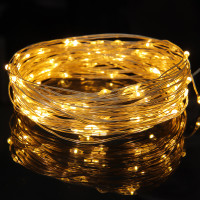 СНОУ БУМ Гирлянда эл. нить росы, 5м, 50LED, шампань, 8 режимов, провол. серебр. цвет, 3хАА