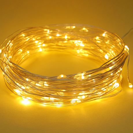 СНОУ БУМ Гирлянда эл. нить росы, 5м, 50LED, шампань, 8 режимов, провол. серебр. цвет, 3хАА