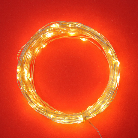 СНОУ БУМ Гирлянда эл. нить росы, 5м, 50LED, шампань, 8 режимов, провол. серебр. цвет, 3хАА