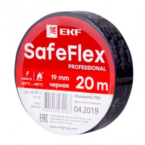 EKF SafeFlex Изолента ПВХ 19/20 черная 0.15х19 мм, 20 м plc-iz-sf-b