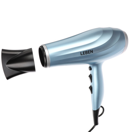 LEBEN Фен, 2200 Вт, 2 скорости, 3 темп. режима, металл, пластик, голубой