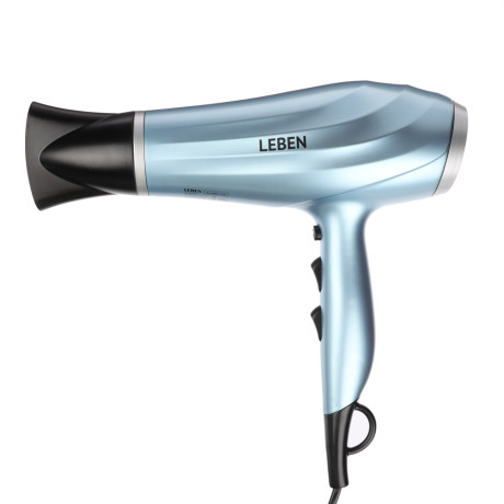 LEBEN Фен, 2200 Вт, 2 скорости, 3 темп. режима, металл, пластик, голубой