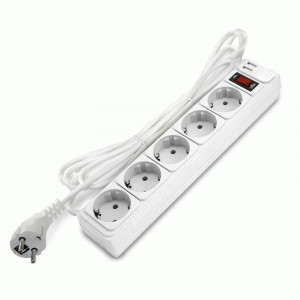 DOMTOK Сетевой фильтр (удл.) ПВС 3х1 5роз. 5м 10А белый земля,выкл, автомат 2USB type-A (15!) 2566