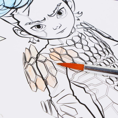 BY Русские Супергерои Раскраска, 14,8х21см, с акварелью 9цв.на листе, 6л.,перфорация,кисть,"Джуниор"