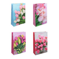 Пакет подарочный бумажный тм LADECOR, L 26x38x10 см, 4 дизайна, тюльпаны