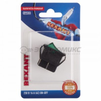 REXANT выкл. клавиш. 250V 16А(4с)ON-OFF зел. с подсв.(RWB-502, SC-767, IRS-201-1)BL1,(10!), 06-0304-