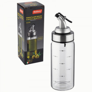 Ёмкость для масла и уксуса с дозатором OLIVA 180мл, нерж.сталь/стекло 109036 Mallony