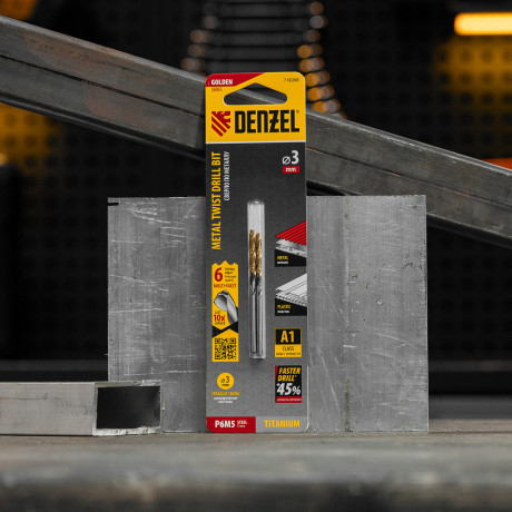 Сверло спиральное по металлу 3 x 61мм, Р6М5, Golden Tip, многогранная заточка, 2шт. Denzel