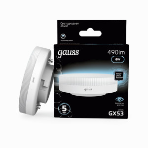 Gauss GX53 6W(490lm) 4100K 4K 29x75 пластик/алюм. белый радиатор 108008206