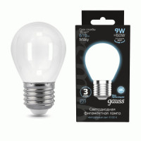Gauss Filament Шар 9W(610lm) 4100K 4K E27 milky матов. филамент (нитевидная) 105202209