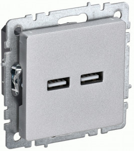 IEK BRITE мех. роз. СУ USB A+A 3,1А РЮ10-1-БрА алюм. BR-U21-D31-K47