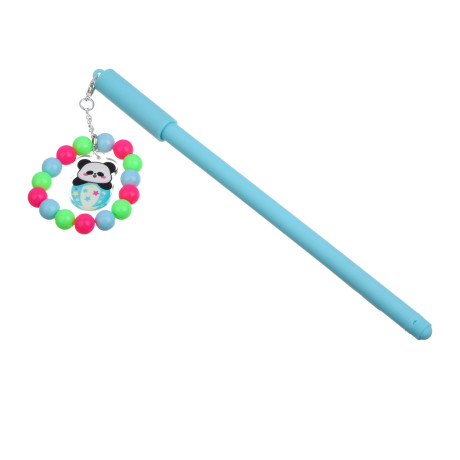 Ручка гелевая черная, с браслетом и фигуркой панды, 4 дизайна