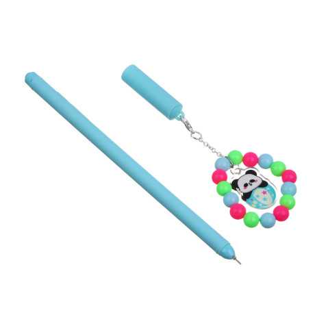 Ручка гелевая черная, с браслетом и фигуркой панды, 4 дизайна
