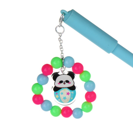 Ручка гелевая черная, с браслетом и фигуркой панды, 4 дизайна