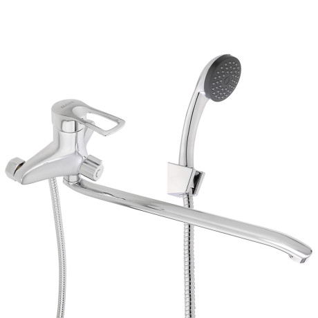 RAIN Смеситель для ванны Атриа, плоский излив 40см, душ. набор, картридж 40мм, латунь, хром