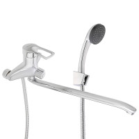 RAIN Смеситель для ванны Атриа, плоский излив 40см, душ. набор, картридж 40мм, латунь, хром