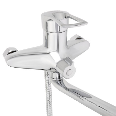 RAIN Смеситель для ванны Атриа, плоский излив 40см, душ. набор, картридж 40мм, латунь, хром