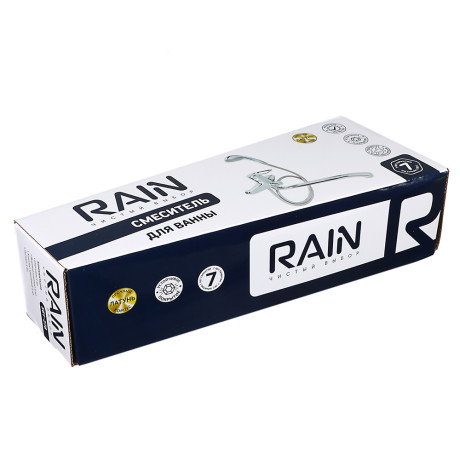 RAIN Смеситель для ванны Атриа, плоский излив 40см, душ. набор, картридж 40мм, латунь, хром