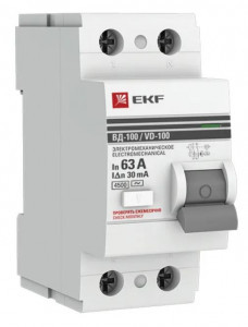 EKF PROxima выкл. дифферинциальный (УЗО) ВД-100 2P 63А 30мА тип AC 4,5кА эл.мех elcb-2-63-30-em-pro