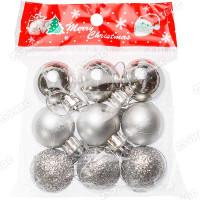 Шар Т555-2 9шт 3см(глянец/матов/блестки) Серебро (400)