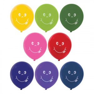 Шары воздушные ЗОЛОТАЯ СКАЗКА, 12" (30 см), КОМПЛЕКТ 50 штук, ассорти 10цв., с рисунком "Смайл", пак