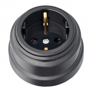 Bylectrica РЕТРО роз. ОУ 1 мест. ЧЕРНЫЙ (земля, шторки, корп. ABS-пластик) (16А)  РА16-0206 черный