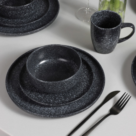 MILLIMI Набор стол.посуды 16пр(тар26см*4, тар20см*4, салатн14см*4, кружка340мл*4) керамика, черный