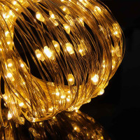 СНОУ БУМ Гирлянда эл. нить росы 20м, 200LED, шампань, 8 реж., медная проволока, серебр. цвет, 220В