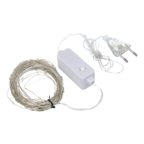 СНОУ БУМ Гирлянда эл. нить росы 20м, 200LED, шампань, 8 реж., медная проволока, серебр. цвет, 220В