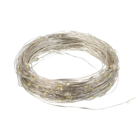 СНОУ БУМ Гирлянда эл. нить росы 20м, 200LED, шампань, 8 реж., медная проволока, серебр. цвет, 220В