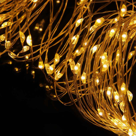 СНОУ БУМ Гирлянда эл. нить росы 20м, 200LED, шампань, 8 реж., медная проволока, серебр. цвет, 220В