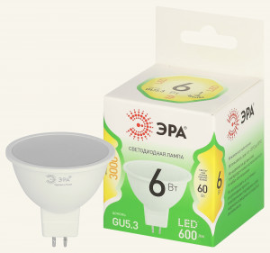 ЭРА GREEN LINE лампа св/д MR16 GU5.3 6W(600lm) 3000K 2K софит MR16-6W-830-GU5.3 51x88 67076
