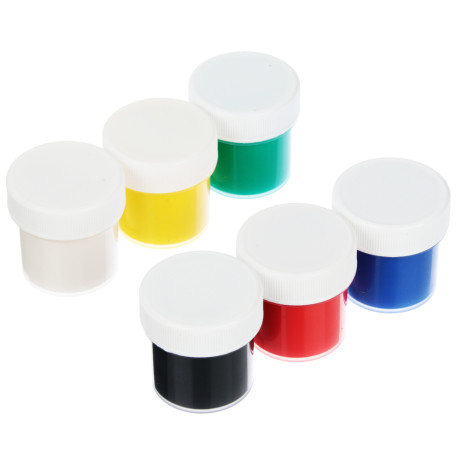 Краски гуашевые 6 цветов, объем баночки 10мл