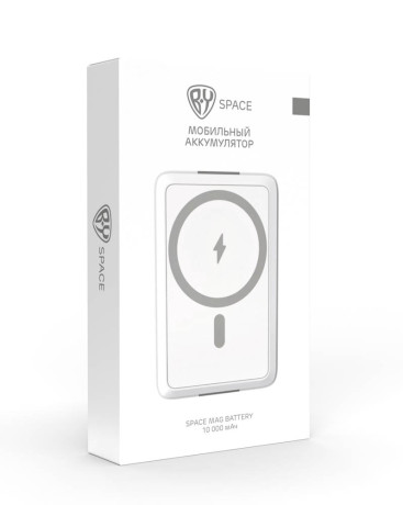 BY Аккумулятор мобильный 10000мАч, с беспр.зарядкой, MAG, быстрая зарядка QC3.0+PD 20W, 3A, Белый