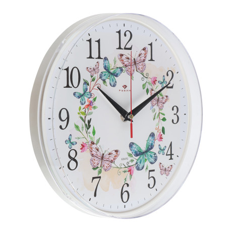 Часы настенные круг d=25см, основание белое "Венок из бабочек", арт.2524-141