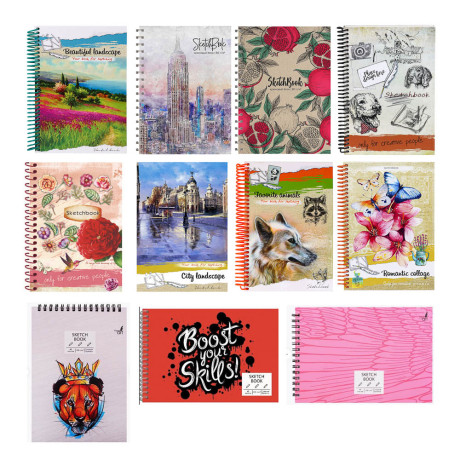 Скетчбук А5 (альбом),7БЦ,ламинация, блок 80-100 г/м2, спираль, в ассортименте