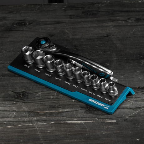 Набор торцевых головок, трещотка 120 зубьев, 3/8", CrV, 12 предметов Gross