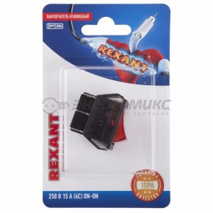 REXANT выкл. клавиш. 250V 15А (6с) ON-ON красн.  с подсв. (RWB-506, SC-767)  BL1,(10!),  06-0305-B