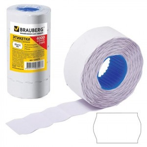 Этикетка PN 22*12мм BRAUBERG волна, бел, КОМПЛЕКТ 5 рул. по 800шт, (этикет-пистолет 290343) 123572