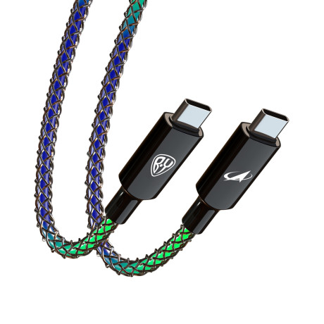 BY Роскосмос Кабель для зарядки MAGIC LIGHT Type-C-Type-C, 1м, Быстрая зарядка 3А, PD 65W, подсветка