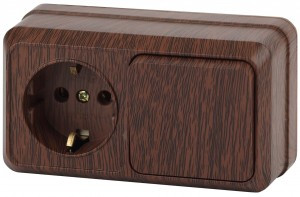 ЭРА Intro Quadro Блок ОУ, роз. 1 мест. ,земля+выкл. 1 кл. гориз. 10(16)А, IP20, венге 2-701-10 1979