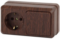 ЭРА Intro Quadro Блок ОУ, роз. 1 мест. ,земля+выкл. 1 кл. гориз. 10(16)А, IP20, венге 2-701-10 1979