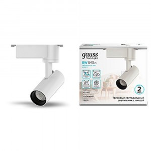 Gauss св-к св/д трековый на шинопр. 8W(750Lm 36°) 4000K 4K IP20 45x155 цилиндр бел линза 1-фаз TR077