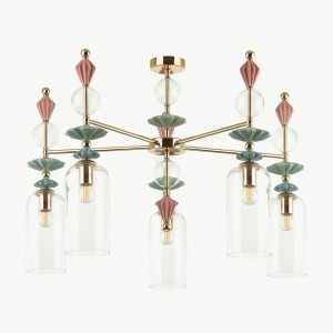 ODEON LIGHT 4855/5C CLASSIC ODL_EX21 золото/разноцв./керамика/стекл люстра E14 5x40W 590x816 BIZET