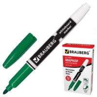 Маркер д/доски BRAUBERG, ЗЕЛЕНЫЙ, с клипом, эргономичный корпус, кругл. након., 4мм. 150849